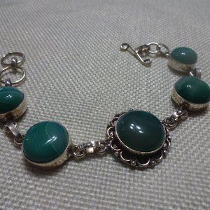 Gorgeous "GREEN BOTSWANA AGATE" Handmade Sterling Bracelet Size 6 3/4" #338B
